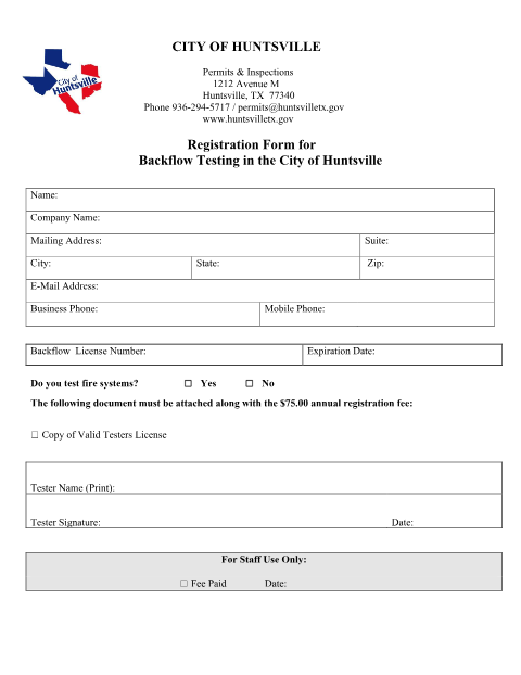 First page of the Backflow Tester Registration