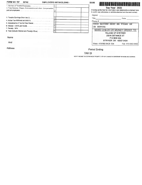 First page of the Employer’s Withholding Monthly/Quarterly Return