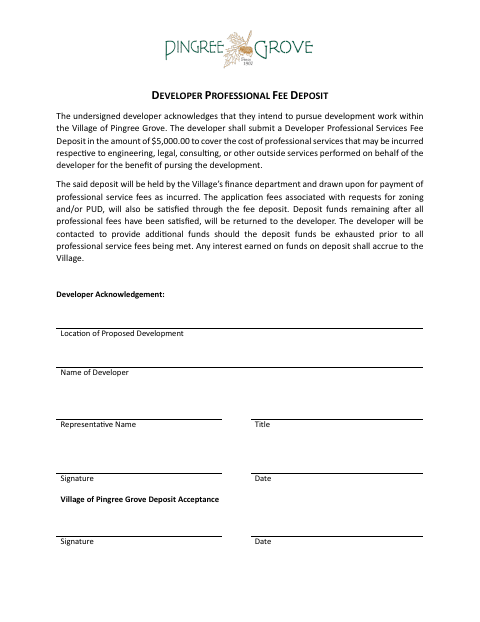 First page of the Developer Professional Fee Deposit