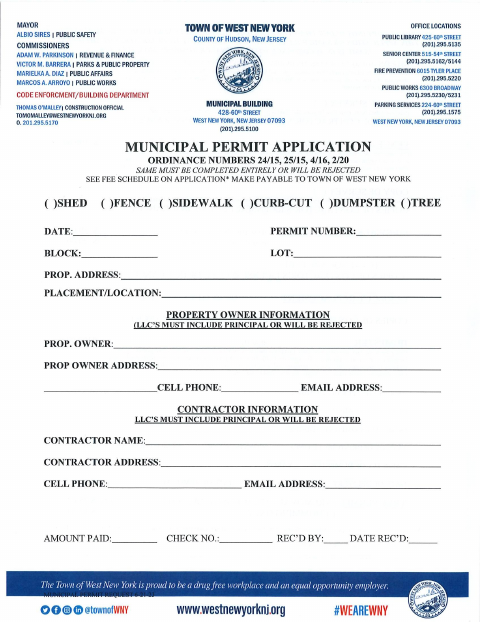 First page of the Municipal Permits Application