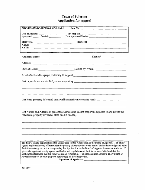 First page of the Application for Appeal