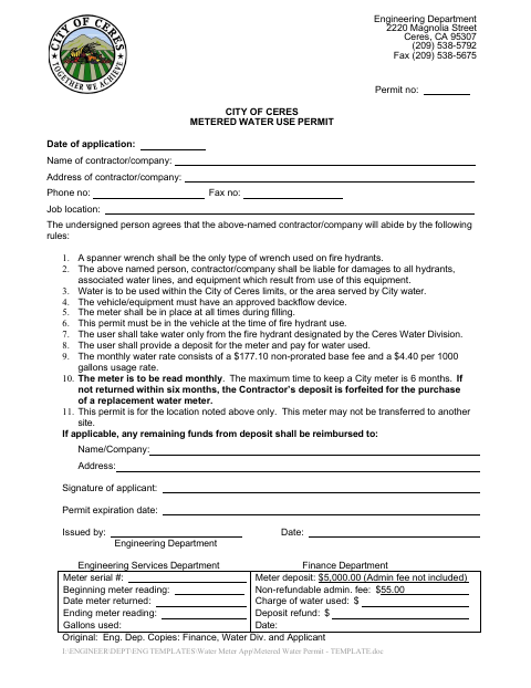 First page of the Metered Water Use Permit
