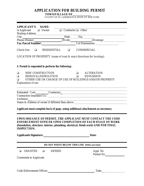 First page of the Application for Building Permit