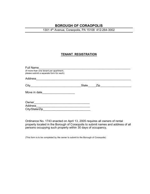 First page of the Tenant Registration