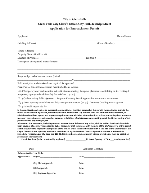 First page of the Application for Encroachment Permit