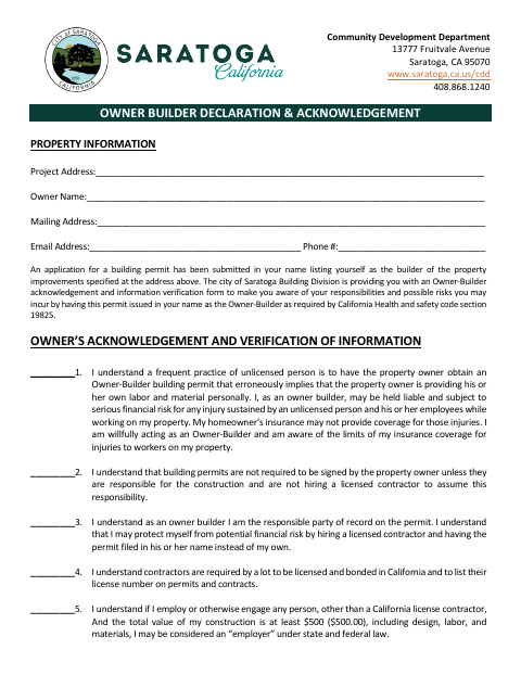 First page of the Owner-Builder Declaration & Acknowledgement