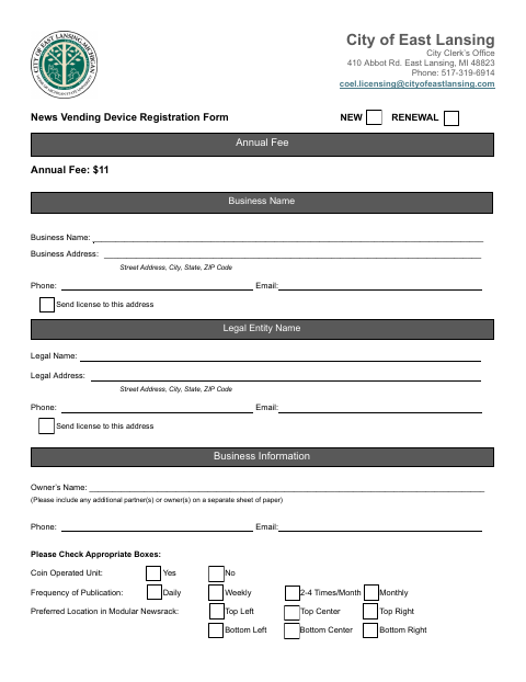 First page of the News Vending Device Registration Form