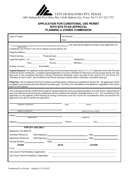 First page of the Application for Conditional Use Permit With Site Plan Approval