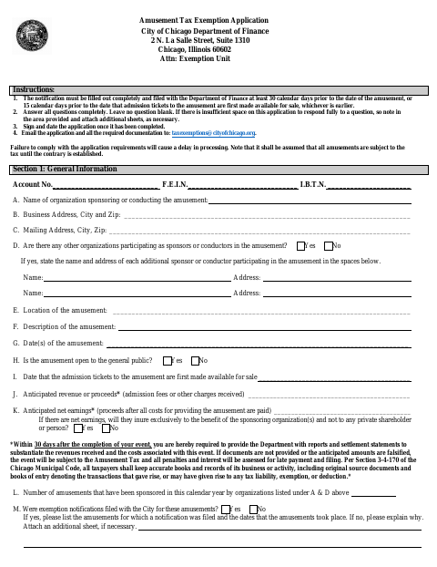First page of the Amusement Tax Exemption Application