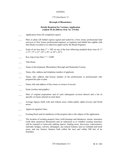 First page of the Details Required for Variance Application