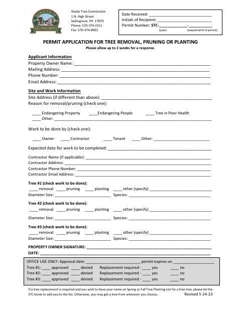 First page of the Permit Application for Tree Removal, Pruning or Planting