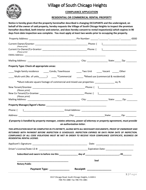 First page of the Certificate of Compliance Rental Application