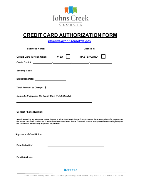 First page of the Credit Card Authorization Form