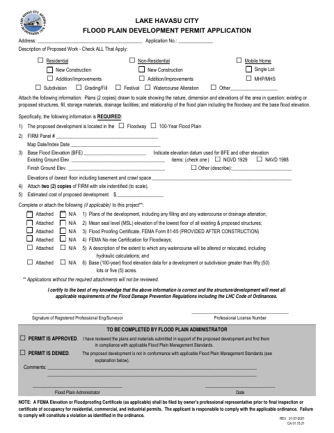 First page of the Flood Plain Development Permit Application