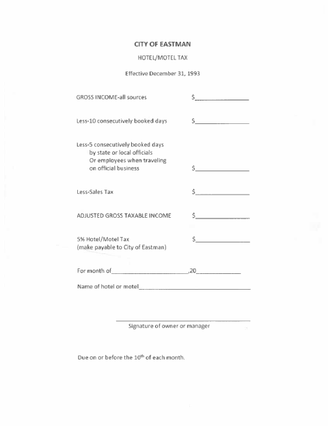 First page of the Hotel/Motel Tax Form