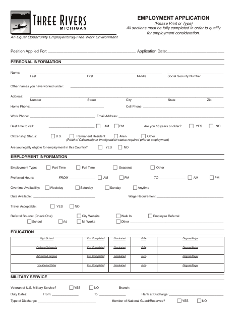 First page of the Employment Application