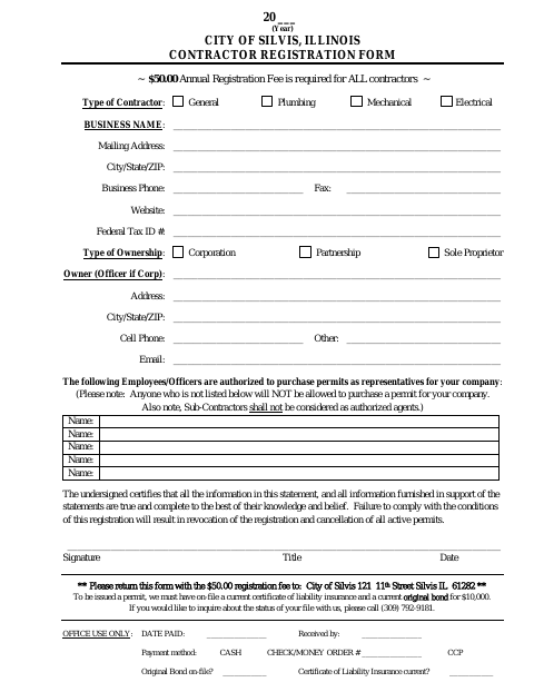 First page of the Contractor Registration Form