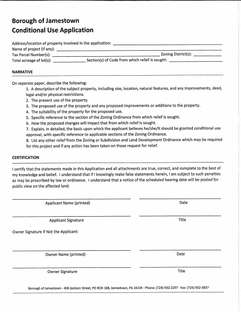 First page of the Conditional Use Application