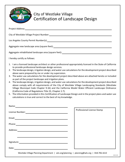 First page of the Certification of Landscape Design