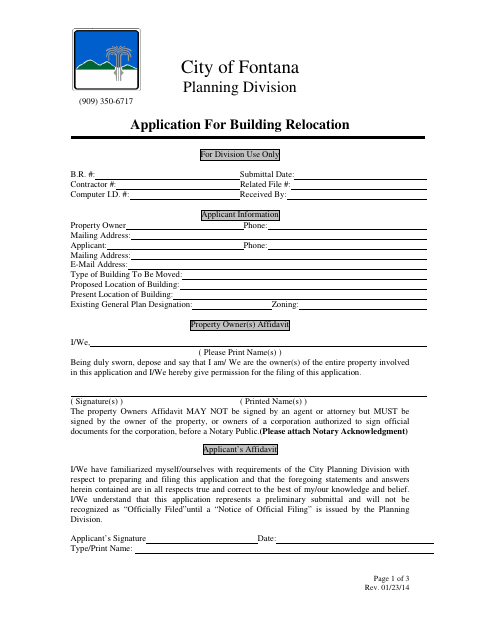 First page of the Application For Building Relocation