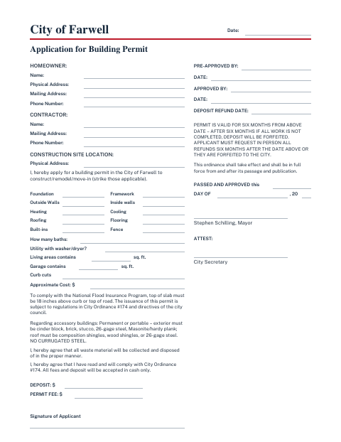 First page of the Application for Building Permit