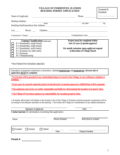 First page of the Building Permit Application