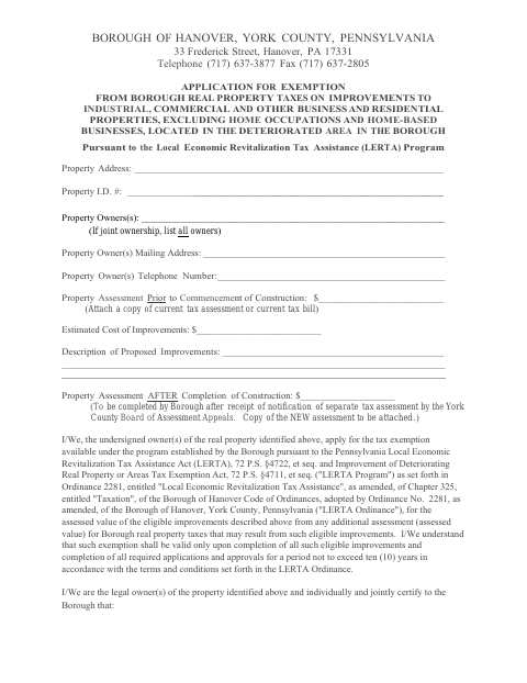 First page of the LERTA Tax Exemption Application