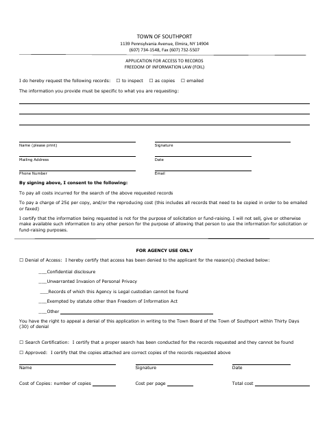 First page of the Application for Access to Records Under the Freedom of Information Law
