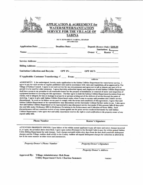 First page of the Utility Application
