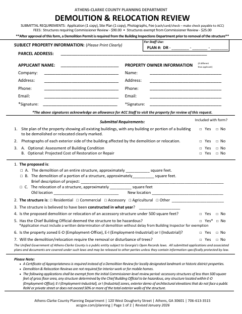First page of the Demolition & Relocation Review Application