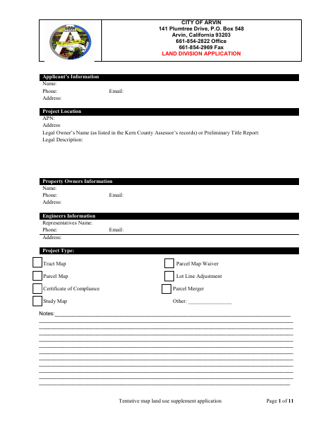 First page of the Land Division Application