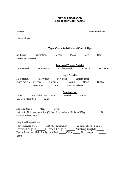 First page of the Sign Permit Application