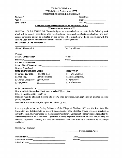 First page of the Application for Building Use Permit