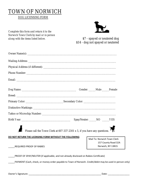 First page of the Dog Licensing Form