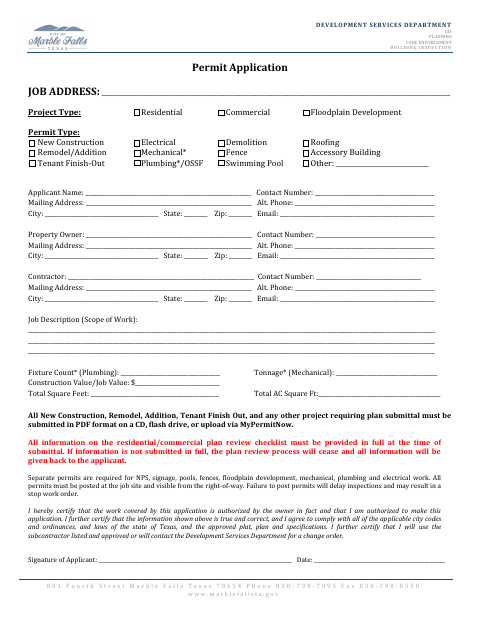 First page of the Permit Application