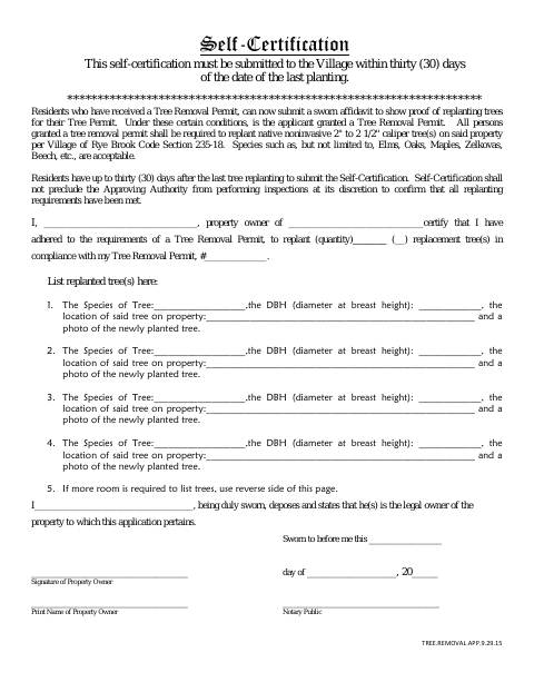 First page of the Tree Removal Self-Certification