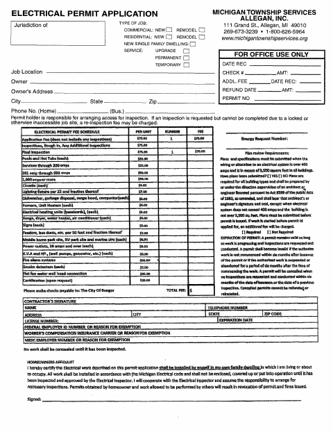 First page of the Electrical Permit Application