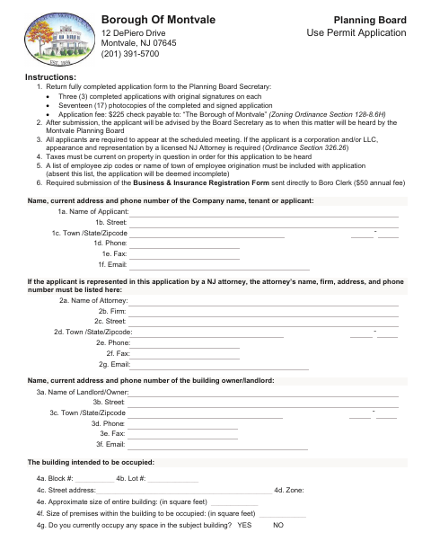First page of the Use Permit Application