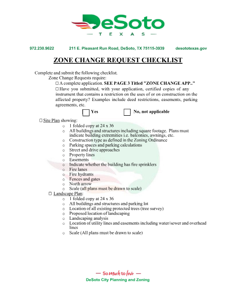 First page of the Zone Change Request Checklist