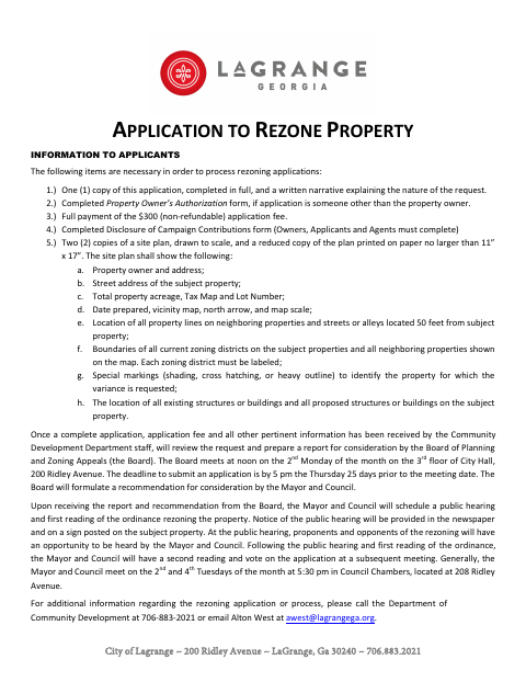 First page of the Application to Rezone Property
