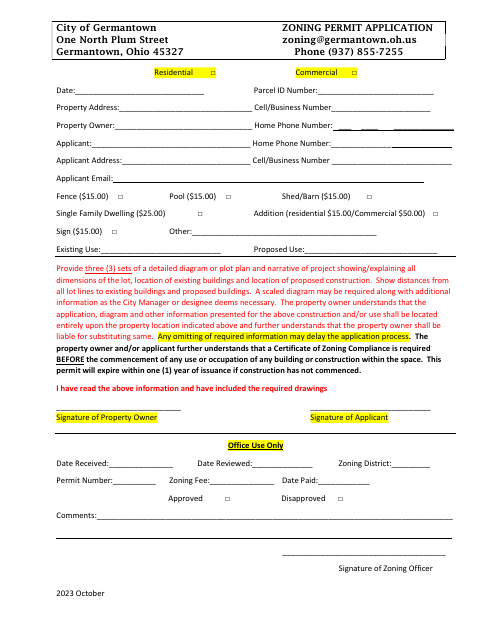 First page of the Zoning Permit Application