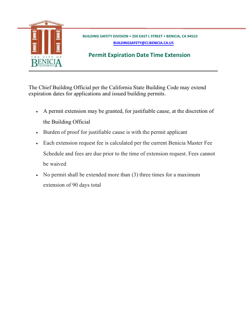 First page of the Permit Expiration Date Time Extension