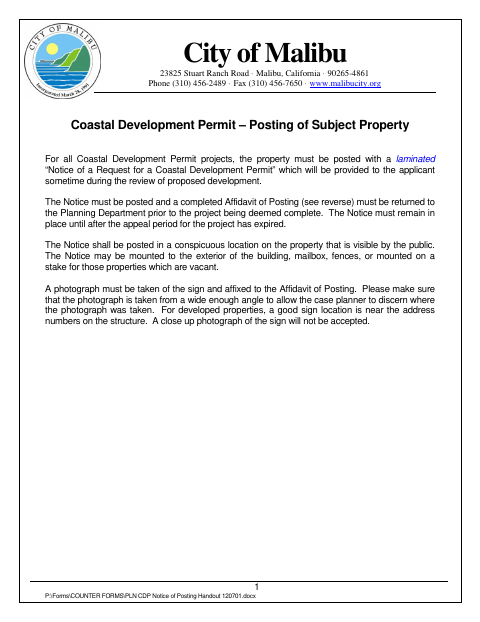First page of the Affidavit of Posting
