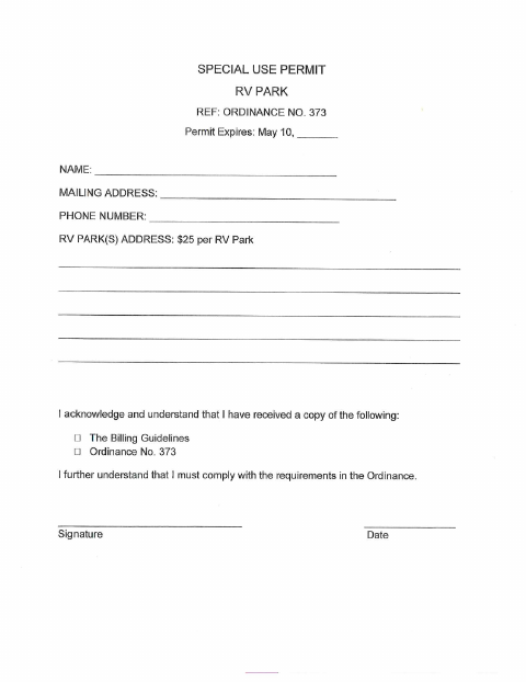 First page of the Special Use Permit RV Park