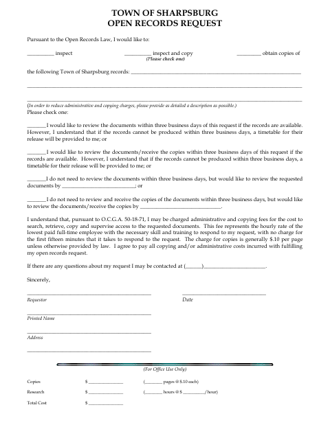 First page of the Open Records Request