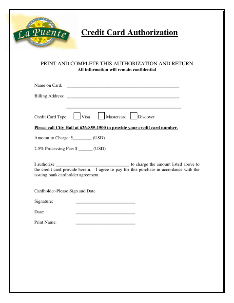 First page of the Credit Card Authorization