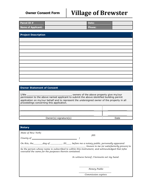 First page of the Owner Consent Form