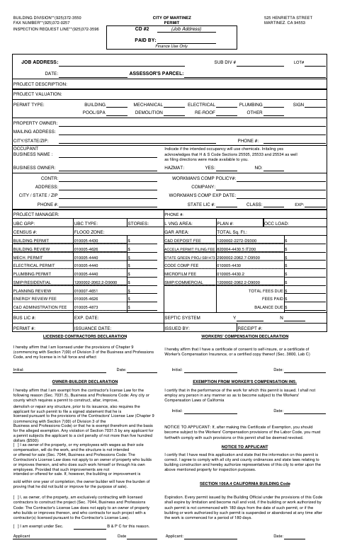 First page of the Building Permit Application