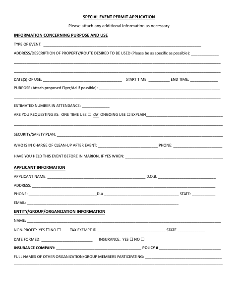 First page of the Special Event Permit Application