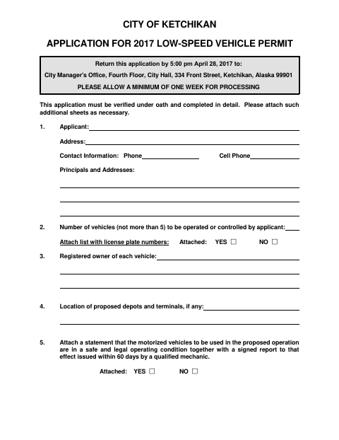 First page of the Low-Speed Vehicle Permit Application